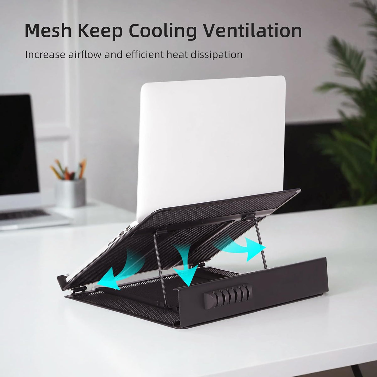 Metal Mesh Ventilated Adjustable Laptop Stands Computer Notebook Holder Stand Riser Compatible with Apple MacBook Air Pro Dell XPS HP Samsung Lenovo More Laptops up to 19"- Black