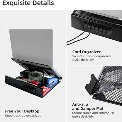 Metal Mesh Ventilated Adjustable Laptop Stands Computer Notebook Holder Stand Riser Compatible with Apple MacBook Air Pro Dell XPS HP Samsung Lenovo More Laptops up to 19"- Black