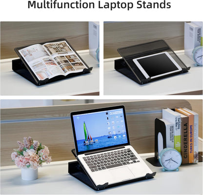 Metal Mesh Ventilated Adjustable Laptop Stands Computer Notebook Holder Stand Riser Compatible with Apple MacBook Air Pro Dell XPS HP Samsung Lenovo More Laptops up to 19"- Black