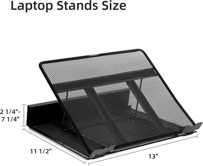 Metal Mesh Ventilated Adjustable Laptop Stands Computer Notebook Holder Stand Riser Compatible with Apple MacBook Air Pro Dell XPS HP Samsung Lenovo More Laptops up to 19"- Black