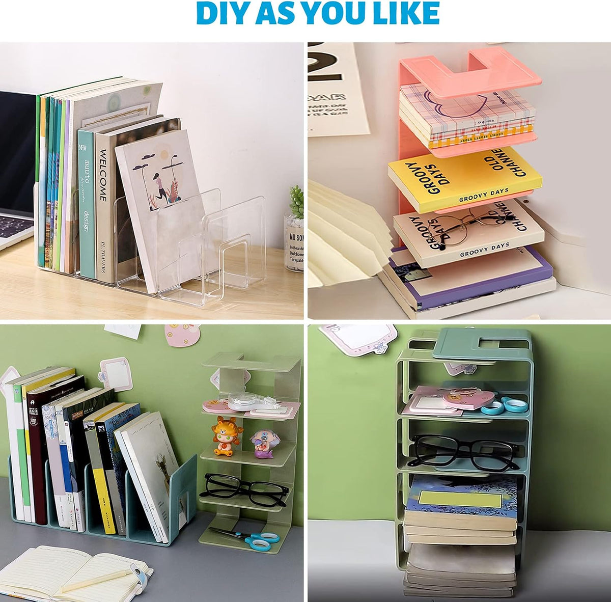 Acrylic File Sorter, Clear File Holder Acrylic Desk Organizer, Sturdy Desktop Files Organizer Files Folder Holder Rack for Envelopes Mail Letter Paper Notebook Electronics (4 Sections)