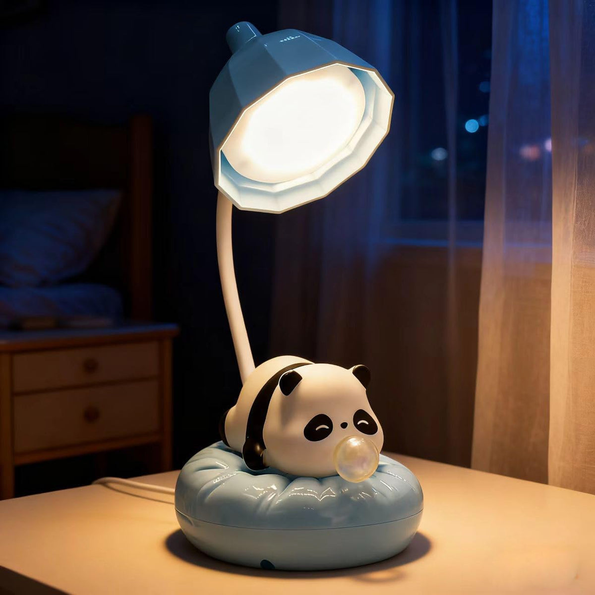 Cute Panda Night Light, Rechargeable Bedside Lamp, 3-Level Touch Control Adjustable, LED Desk Lamp with USB for Bedroom Study Room, Boys Girls Gift (Blue)