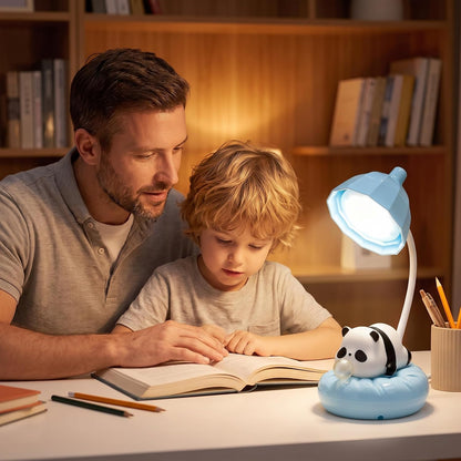 Cute Panda Night Light, Rechargeable Bedside Lamp, 3-Level Touch Control Adjustable, LED Desk Lamp with USB for Bedroom Study Room, Boys Girls Gift (Blue)