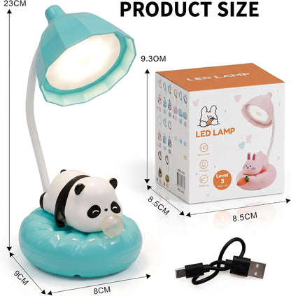 Cute Panda Night Light, Rechargeable Bedside Lamp, 3-Level Touch Control Adjustable, LED Desk Lamp with USB for Bedroom Study Room, Boys Girls Gift (Blue)