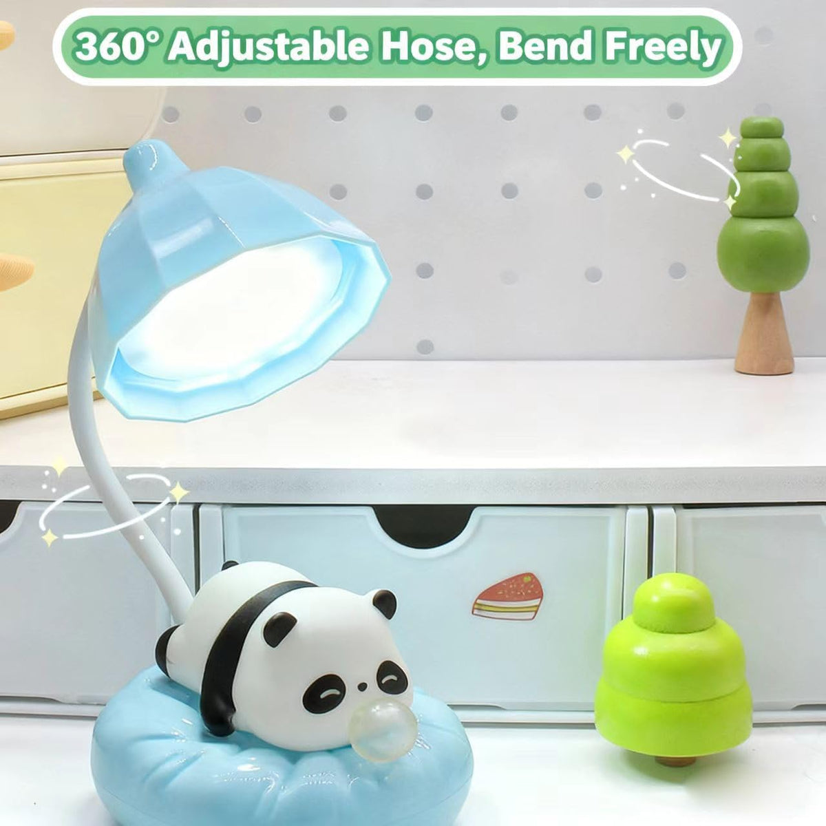Cute Panda Night Light, Rechargeable Bedside Lamp, 3-Level Touch Control Adjustable, LED Desk Lamp with USB for Bedroom Study Room, Boys Girls Gift (Blue)