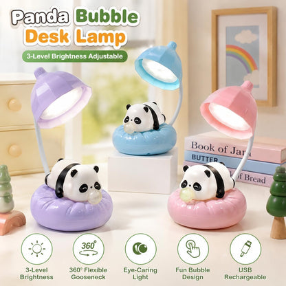 Cute Panda Night Light, Rechargeable Bedside Lamp, 3-Level Touch Control Adjustable, LED Desk Lamp with USB for Bedroom Study Room, Boys Girls Gift (Blue)