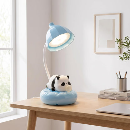 Cute Panda Night Light, Rechargeable Bedside Lamp, 3-Level Touch Control Adjustable, LED Desk Lamp with USB for Bedroom Study Room, Boys Girls Gift (Blue)