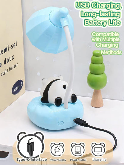 Cute Panda Night Light, Rechargeable Bedside Lamp, 3-Level Touch Control Adjustable, LED Desk Lamp with USB for Bedroom Study Room, Boys Girls Gift (Blue)