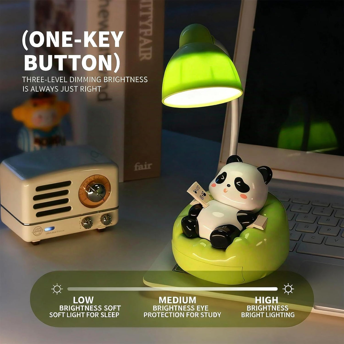 Cute Panda Night Light, Rechargeable Bedside Lamp, 3-Level Touch Control Adjustable, LED Desk Lamp with USB for Bedroom Study Room, Boys Girls Gift (Blue)