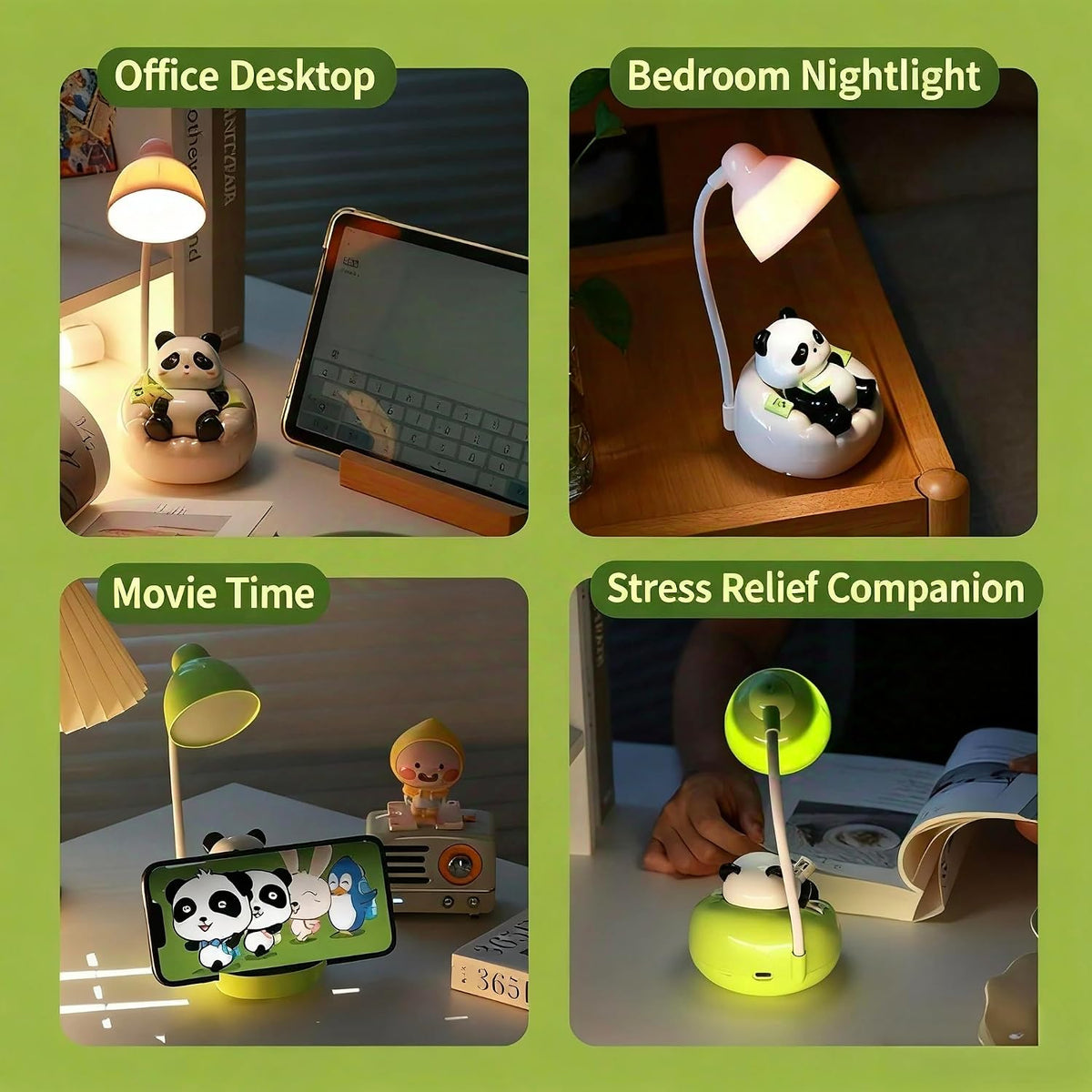 Cute Panda Night Light, Rechargeable Bedside Lamp, 3-Level Touch Control Adjustable, LED Desk Lamp with USB for Bedroom Study Room, Boys Girls Gift (Blue)