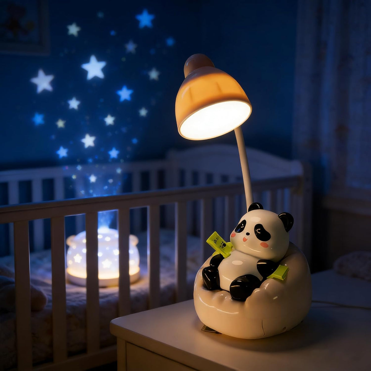 Cute Panda Night Light, Rechargeable Bedside Lamp, 3-Level Touch Control Adjustable, LED Desk Lamp with USB for Bedroom Study Room, Boys Girls Gift (Blue)