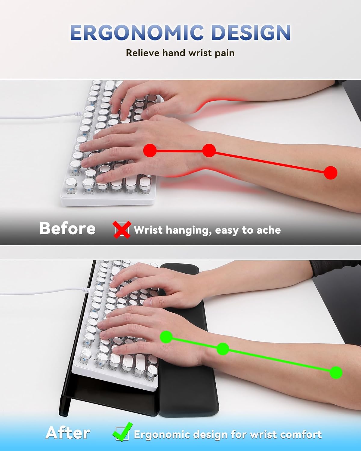 Computer Keyboard Wrist Rest, Keyboard Riser Stand for Desktop