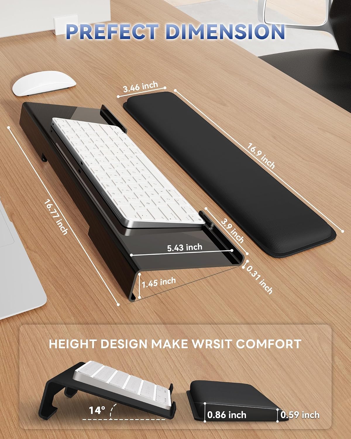 Computer Keyboard Wrist Rest, Keyboard Riser Stand for Desktop