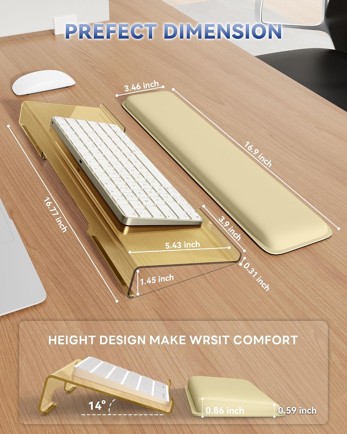 Computer Keyboard Wrist Rest, Keyboard Riser Stand for Desktop