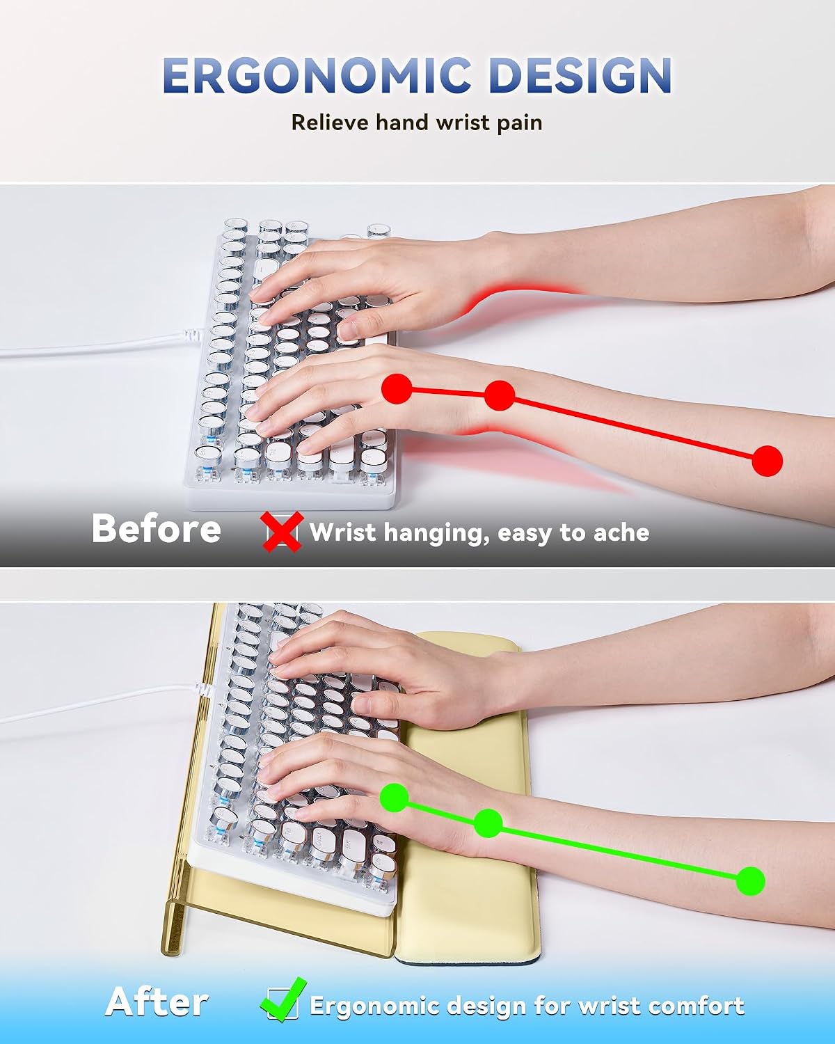 Computer Keyboard Wrist Rest, Keyboard Riser Stand for Desktop