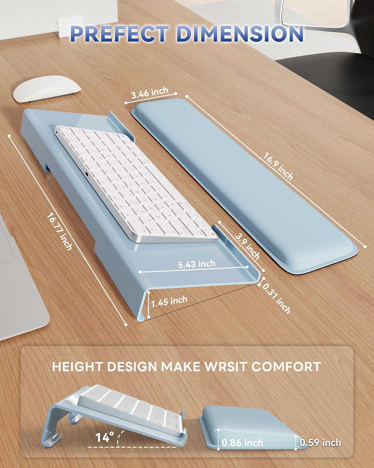 Computer Keyboard Wrist Rest, Keyboard Riser Stand for Desktop