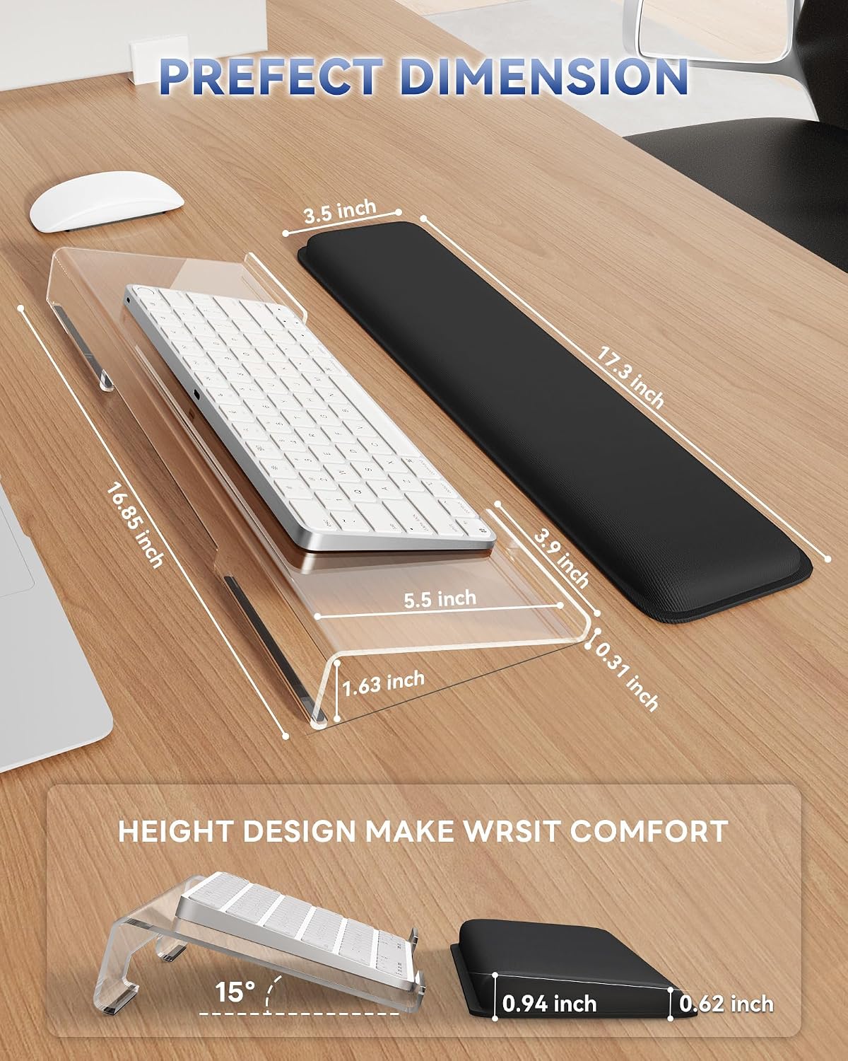 Computer Keyboard Wrist Rest, Keyboard Riser Stand for Desktop