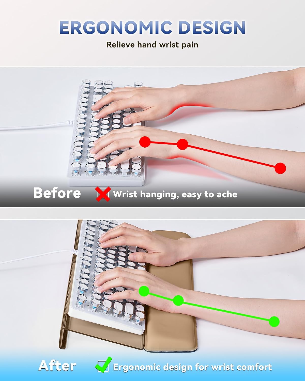 Computer Keyboard Wrist Rest, Keyboard Riser Stand for Desktop