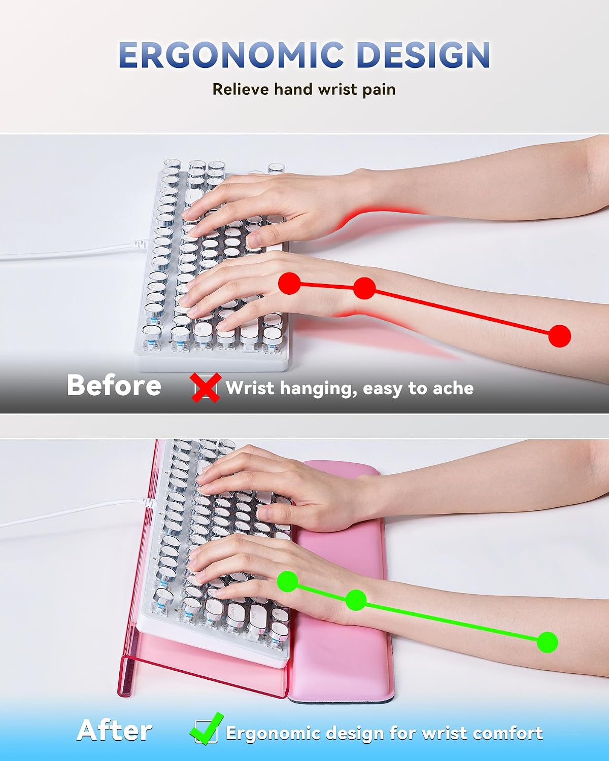 Computer Keyboard Wrist Rest, Keyboard Riser Stand for Desktop