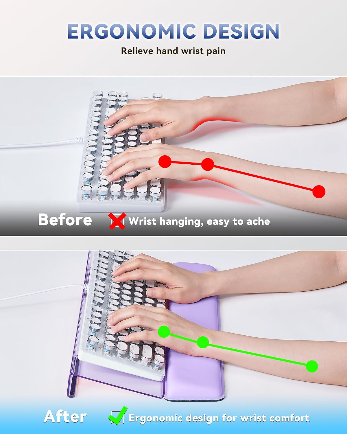 Computer Keyboard Wrist Rest, Keyboard Riser Stand for Desktop