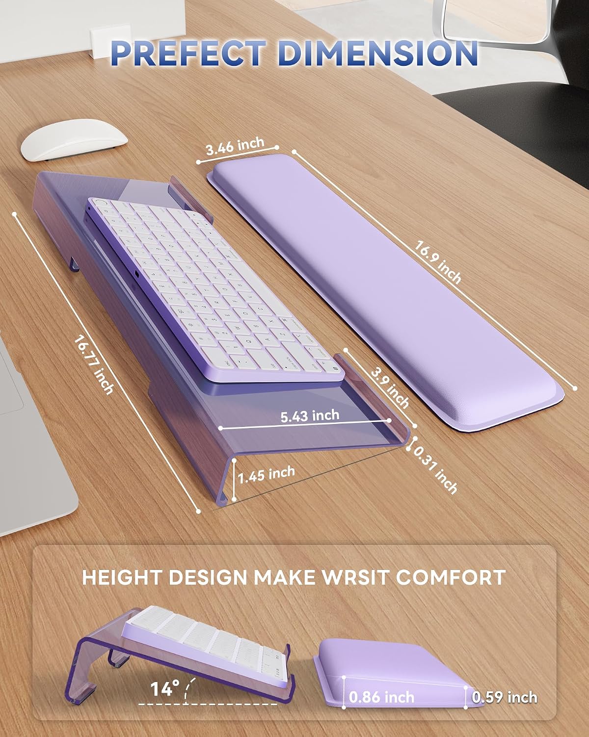 Computer Keyboard Wrist Rest, Keyboard Riser Stand for Desktop