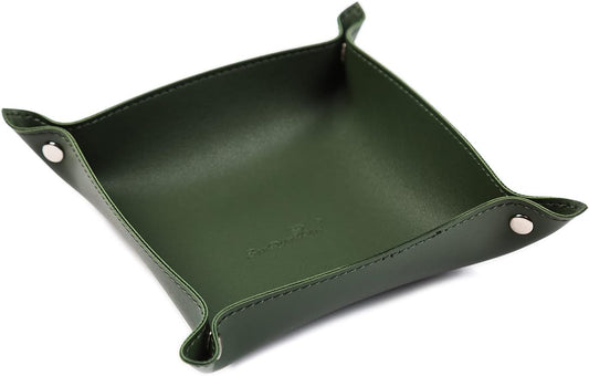 Leather Jewelry Valet Tray for Women and Man (Dark Green-B)