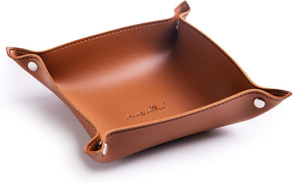 Leather Jewelry Valet Tray for Women and Man (Dark Green-B)