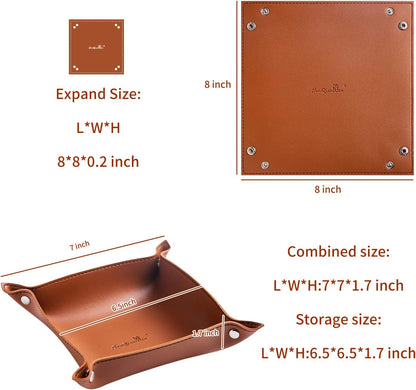 Leather Jewelry Valet Tray for Women and Man (Dark Green-B)