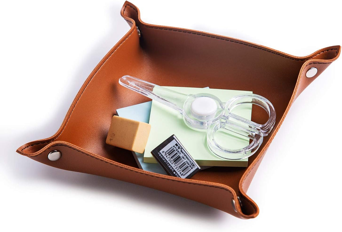 Leather Jewelry Valet Tray for Women and Man (Dark Green-B)