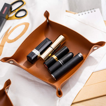 Leather Jewelry Valet Tray for Women and Man (Dark Green-B)