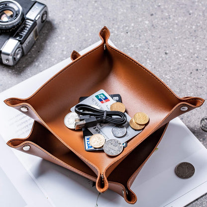 Leather Jewelry Valet Tray for Women and Man (Dark Green-B)