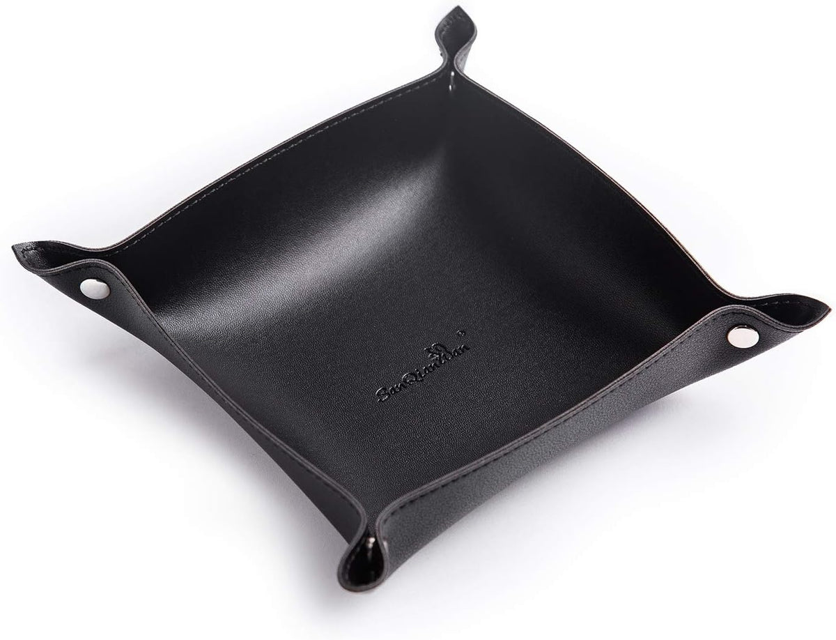 Leather Jewelry Valet Tray for Women and Man (Dark Green-B)