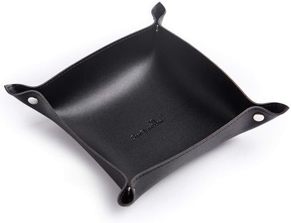 Leather Jewelry Valet Tray for Women and Man (Dark Green-B)