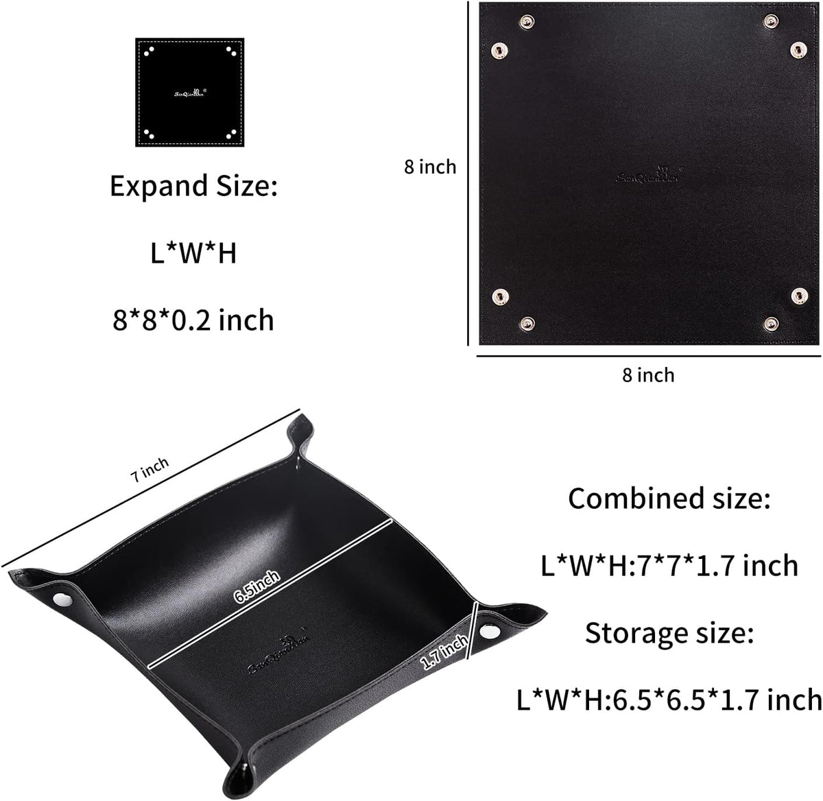 Leather Jewelry Valet Tray for Women and Man (Dark Green-B)