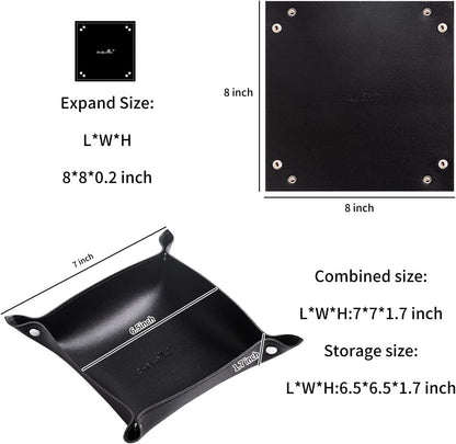 Leather Jewelry Valet Tray for Women and Man (Dark Green-B)
