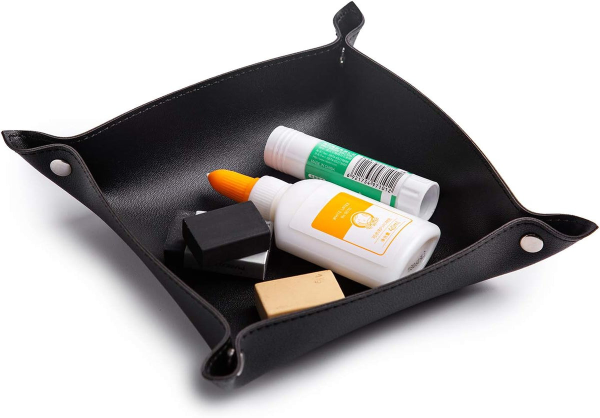 Leather Jewelry Valet Tray for Women and Man (Dark Green-B)