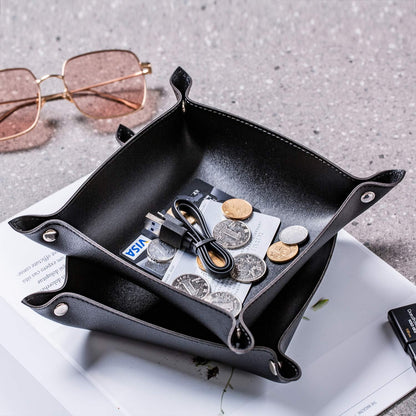 Leather Jewelry Valet Tray for Women and Man (Dark Green-B)
