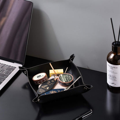 Leather Jewelry Valet Tray for Women and Man (Dark Green-B)