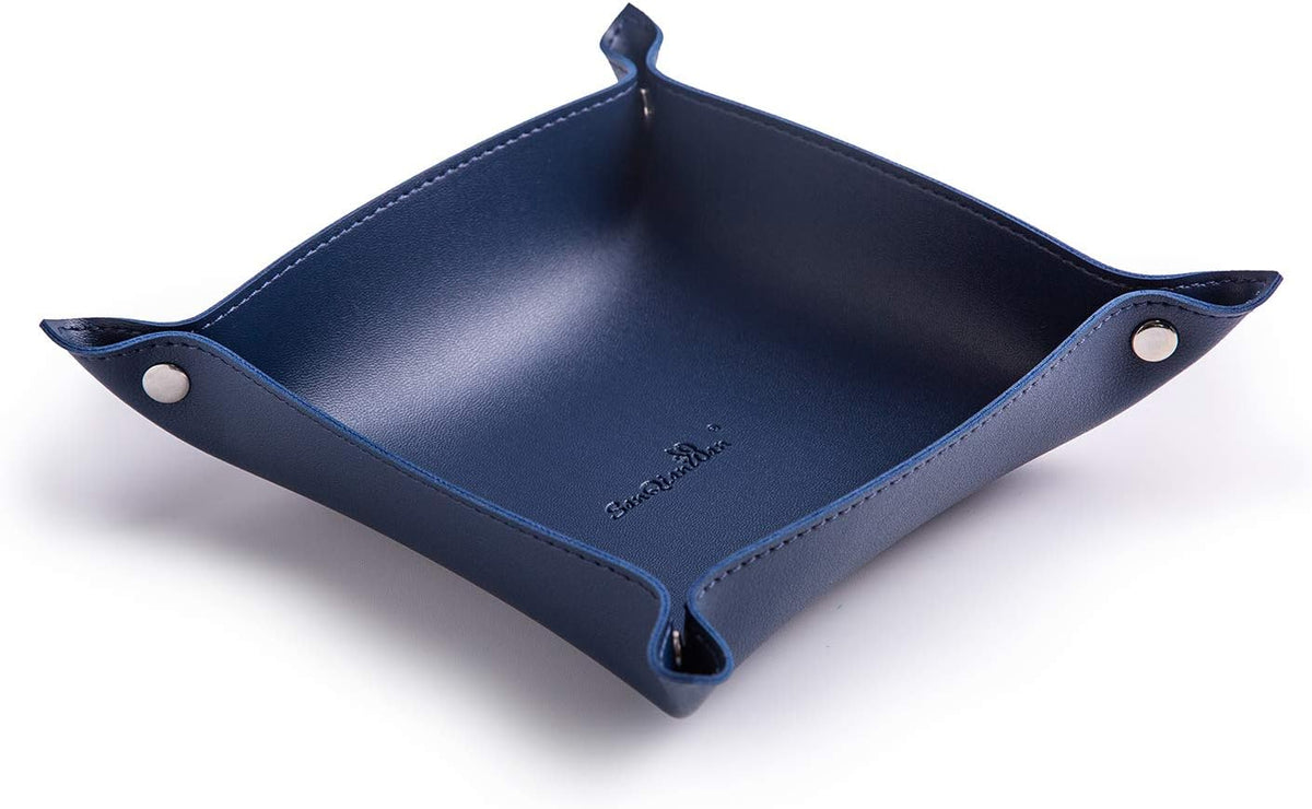 Leather Jewelry Valet Tray for Women and Man (Dark Green-B)