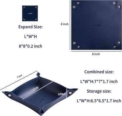 Leather Jewelry Valet Tray for Women and Man (Dark Green-B)