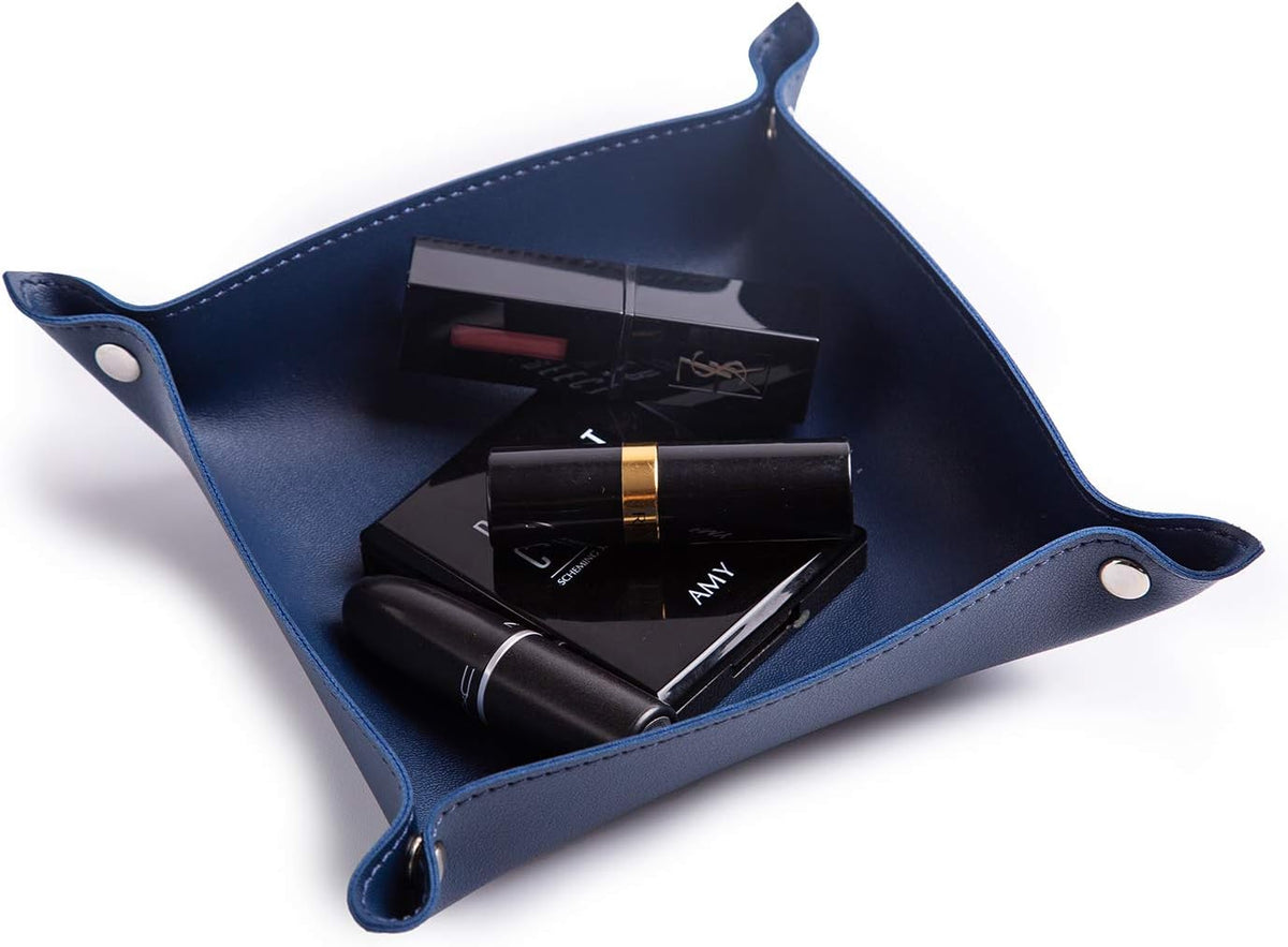 Leather Jewelry Valet Tray for Women and Man (Dark Green-B)