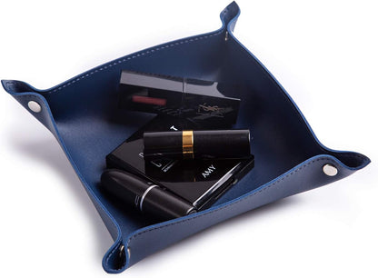 Leather Jewelry Valet Tray for Women and Man (Dark Green-B)