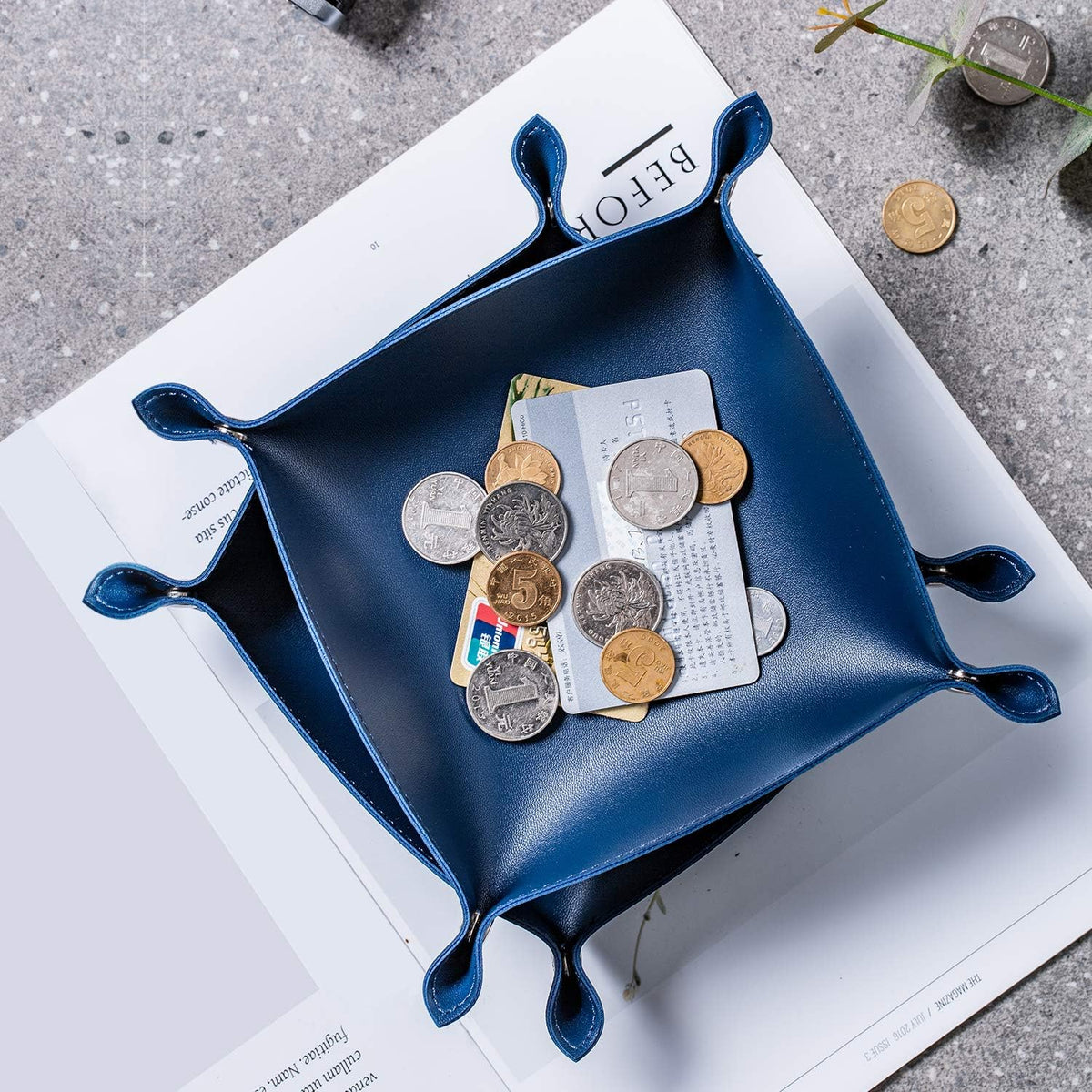 Leather Jewelry Valet Tray for Women and Man (Dark Green-B)