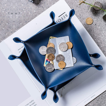 Leather Jewelry Valet Tray for Women and Man (Dark Green-B)