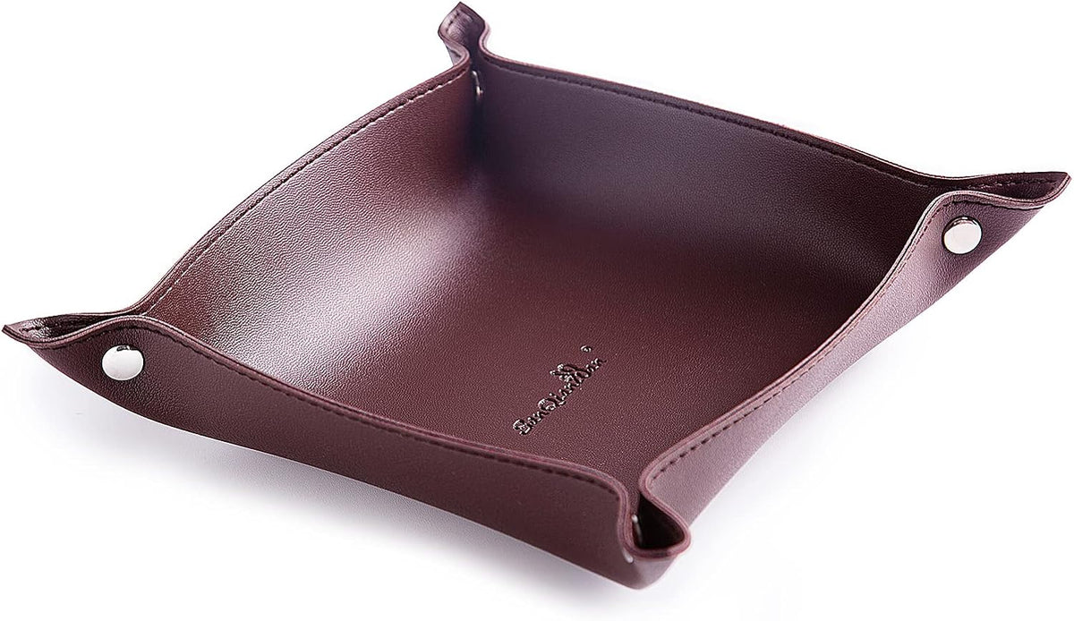 Leather Jewelry Valet Tray for Women and Man (Dark Green-B)