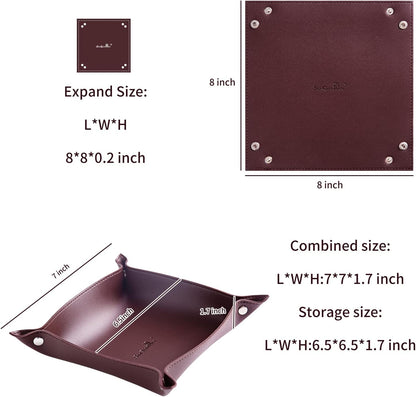 Leather Jewelry Valet Tray for Women and Man (Dark Green-B)