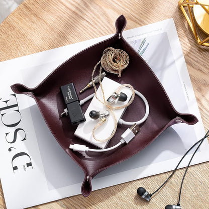 Leather Jewelry Valet Tray for Women and Man (Dark Green-B)