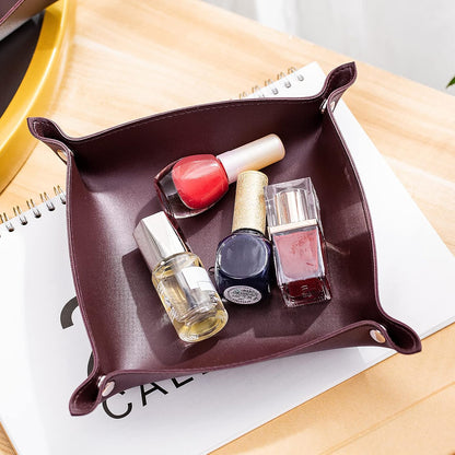 Leather Jewelry Valet Tray for Women and Man (Dark Green-B)