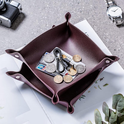 Leather Jewelry Valet Tray for Women and Man (Dark Green-B)
