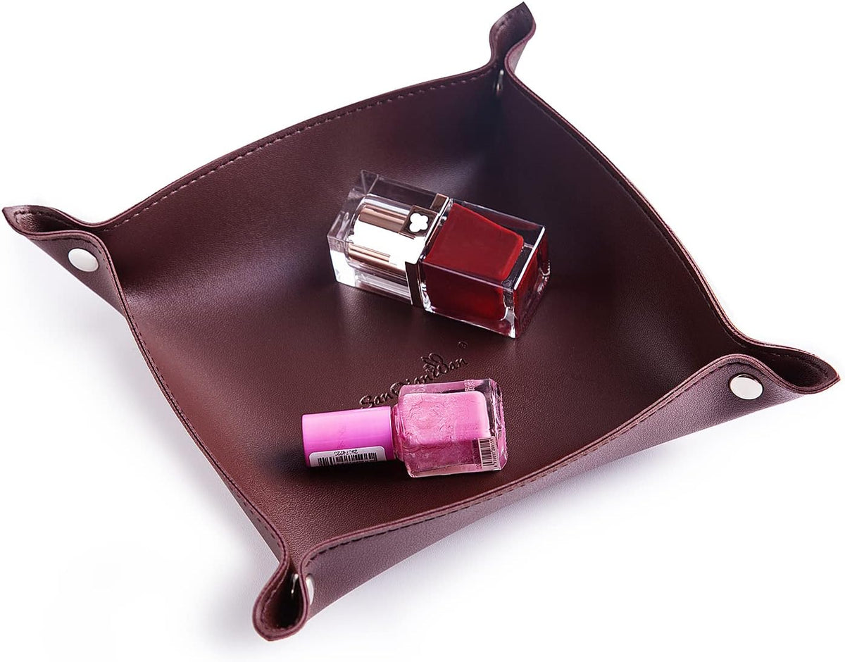 Leather Jewelry Valet Tray for Women and Man (Dark Green-B)